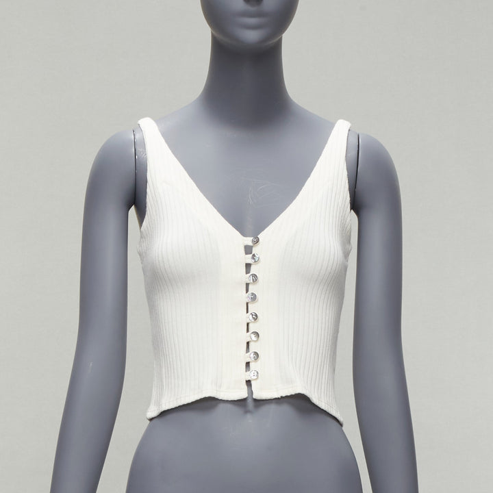 REFORMATION Giorgia cream ribbed shell button loops V neck tank top XS
