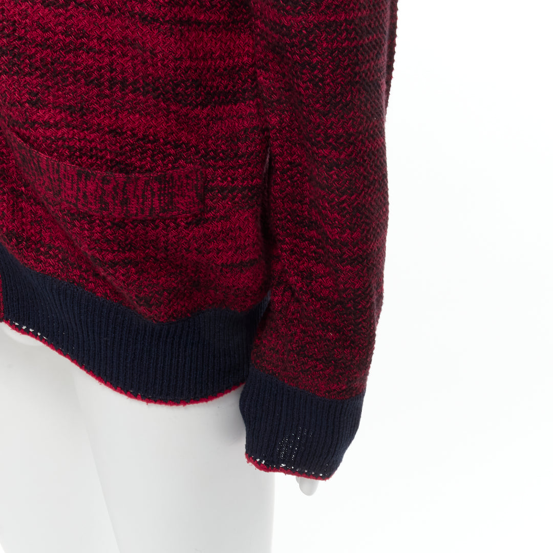 SACAI red black speckled cotton blend yarn chunky rib cardigan JP2 M