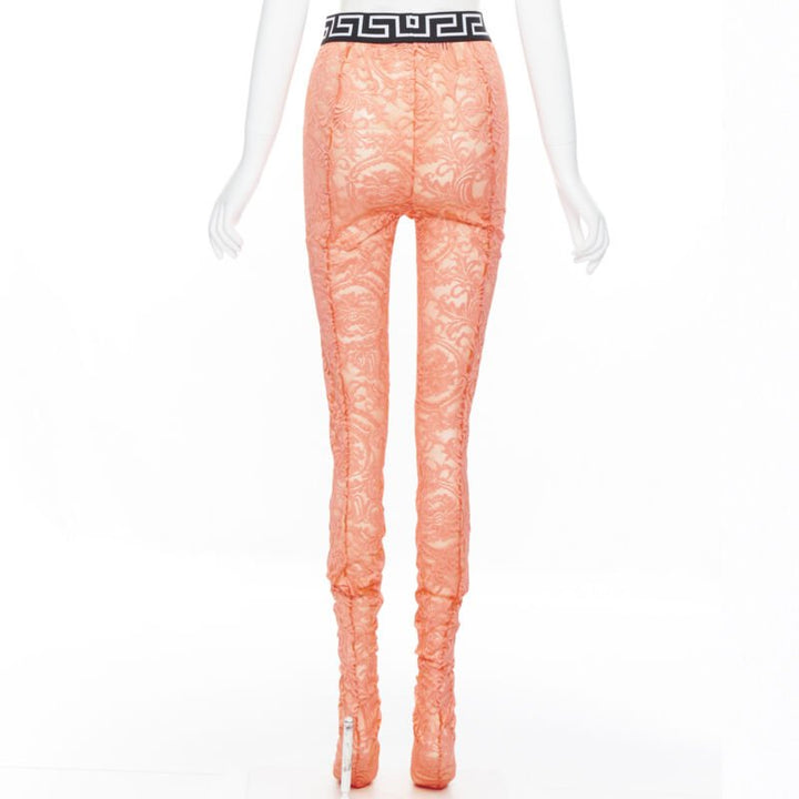VERSACE Underwear Medusa Greca waist band blue floral lace tights M