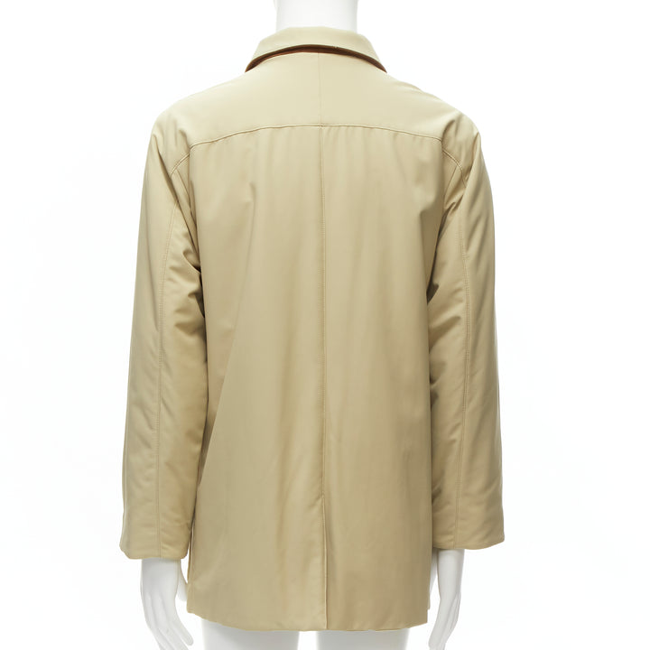 LORO PIANA Storm System beige nylon minimal pocketed longline coat S