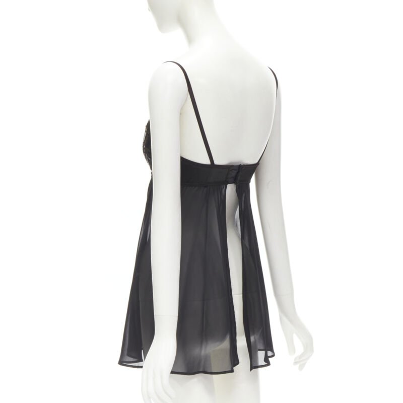 LA PERLA Vintage Ritmo Di Perla black sequins cupped bra sheer negligee top XS