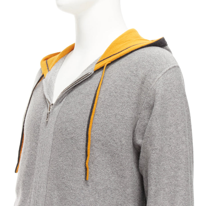 LORO PIANA 100% baby cashmere grey tiger print reversible hoodie zip up M