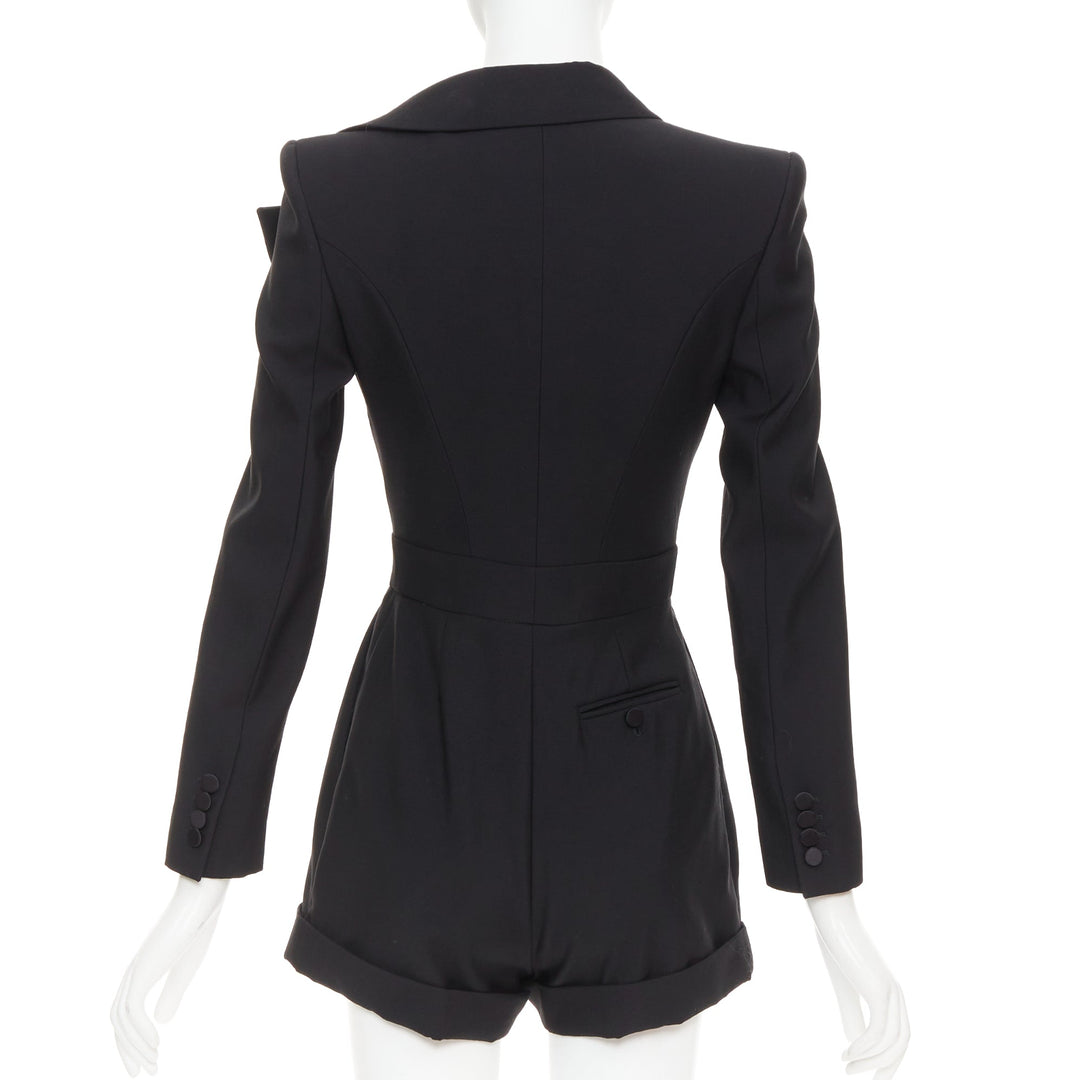 ALEXANDER MCQUEEN 2023 Orchid embellished black slim fit wool playsuit IT36 XS