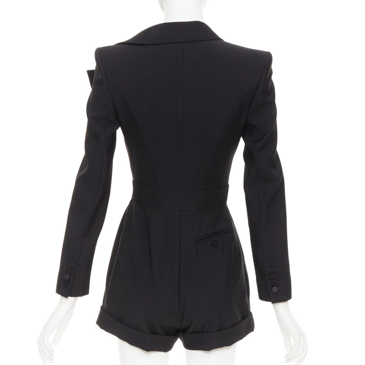 ALEXANDER MCQUEEN 2023 Orchid embellished black slim fit wool playsuit IT36 XS