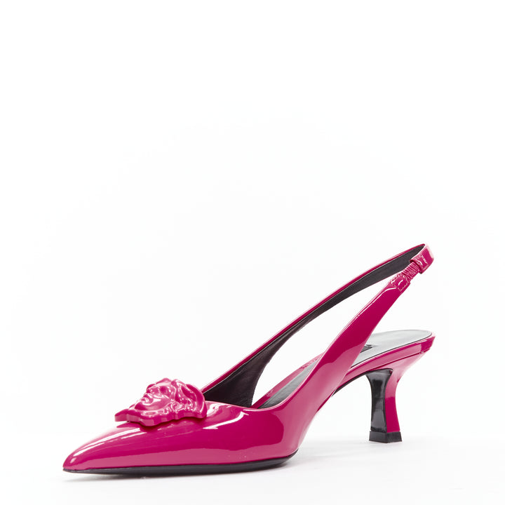 VERSACE Palazzo Medusa fuscia pink sling kitteh heel pointed toe pump EU36