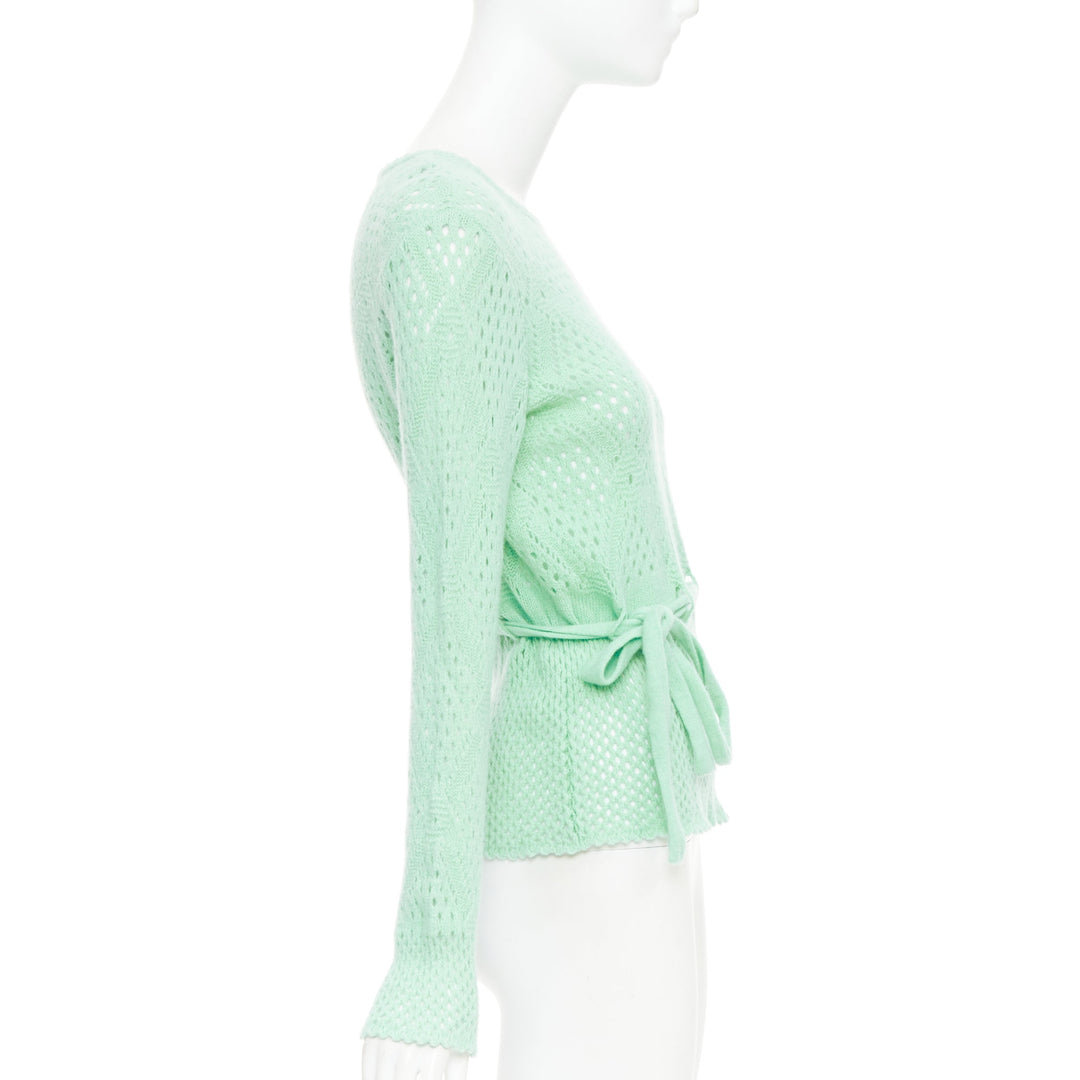 SALVATORE FERRAGAMO green virgin wool cashmere tie belt knit sweater XL