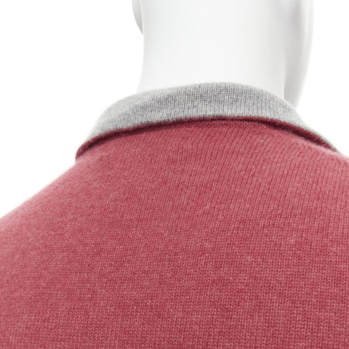 BRUNELLO CUCINELLI 100% cashmere grey collar half zip pullover sweater EU52 XL