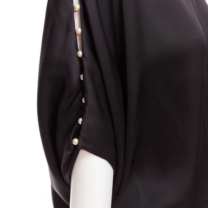 CHLOE 100% silk black pearl embellished lattice dolman top FR34 XS