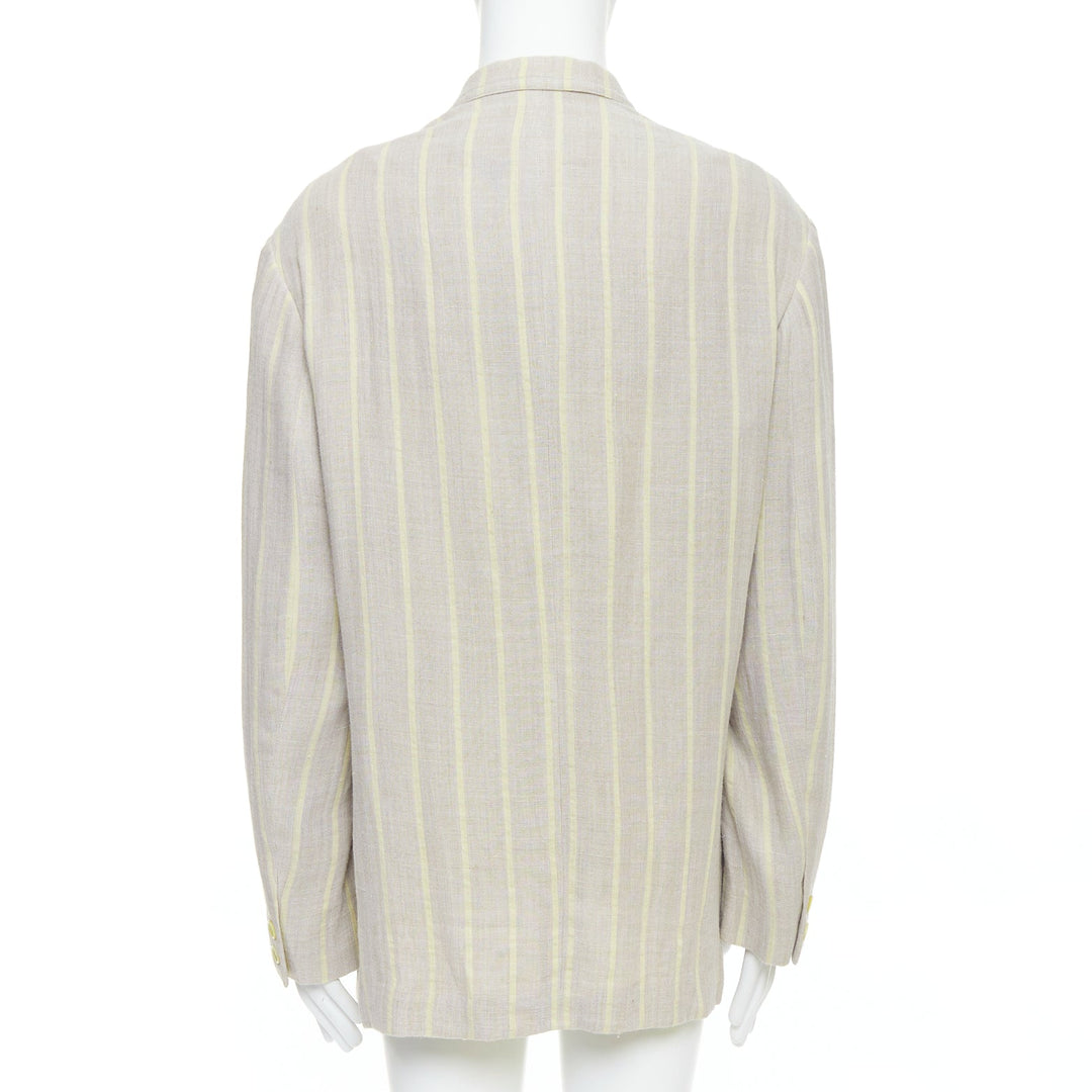 YOHJI YAMAMOTO stone grey cream striped  rayon linen double breasted blazer M