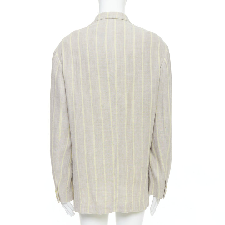 YOHJI YAMAMOTO stone grey cream striped  rayon linen double breasted blazer M