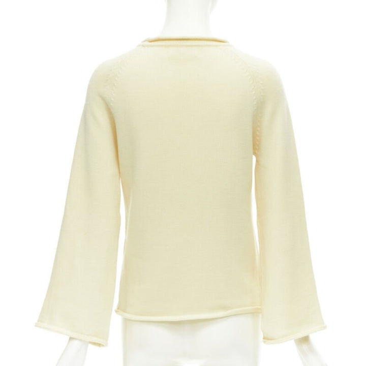 YOHJI YAMAMOTO cream beige 100% wool rolled edge wide sleeve sweater M