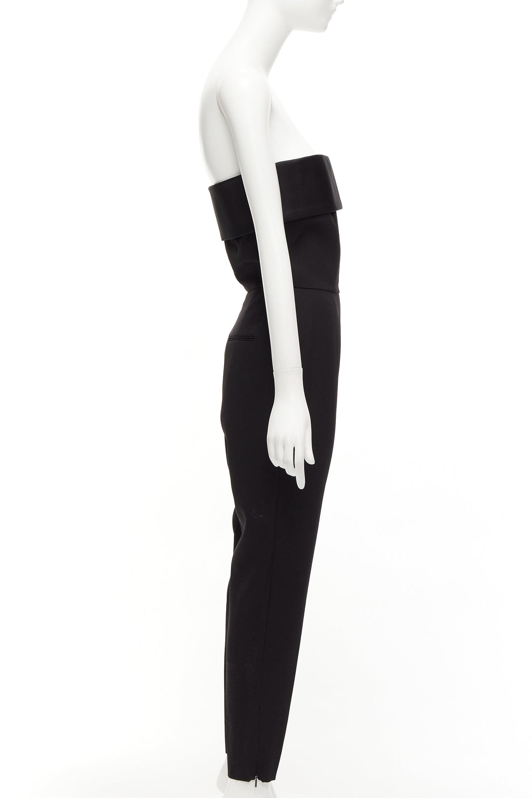 SAINT LAURENT 2014 black virgin wool silk strapless satin panel jumpsuit FR38 M