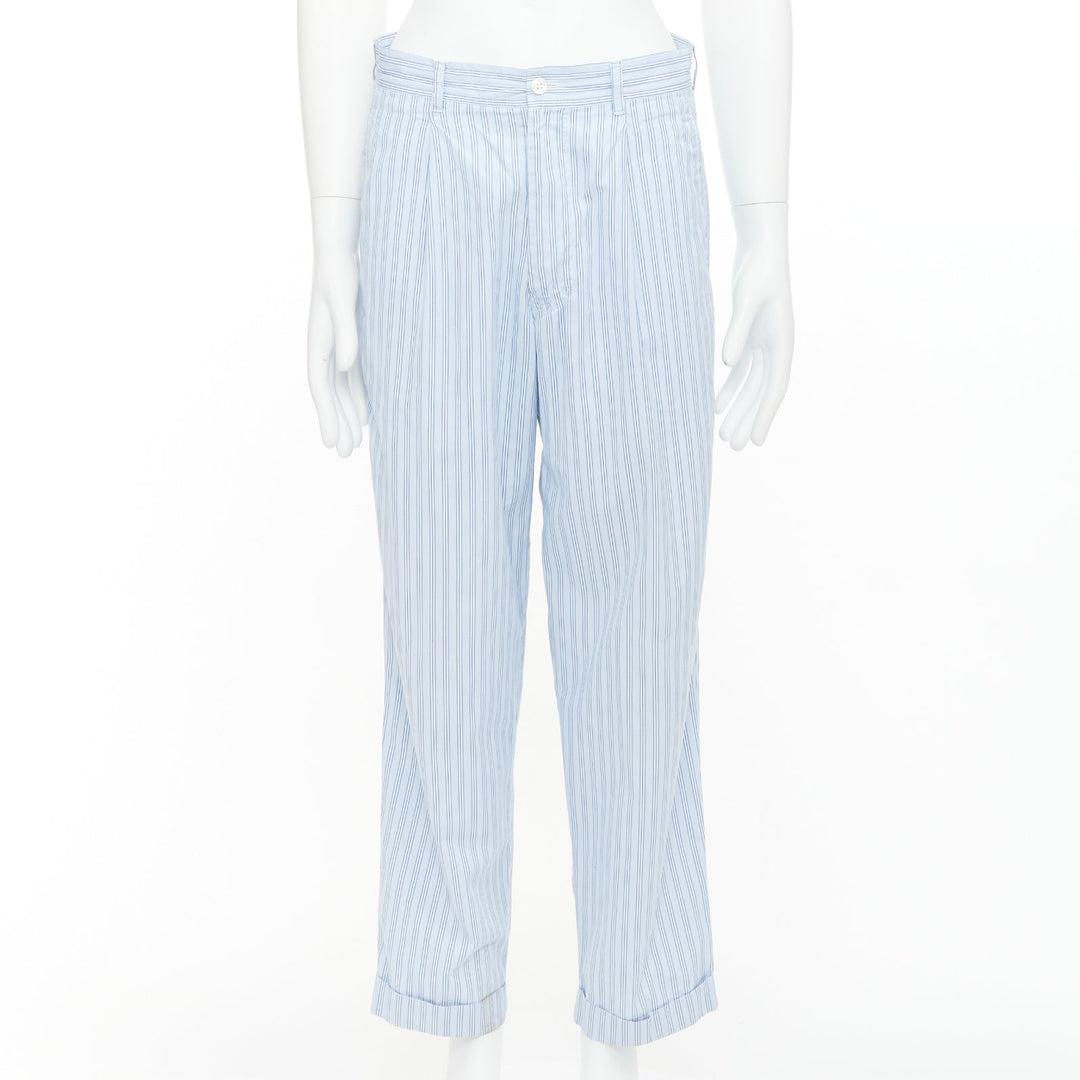 COMME DES GARCONS Shirt blue striped cotton poplin pajama style pants S
