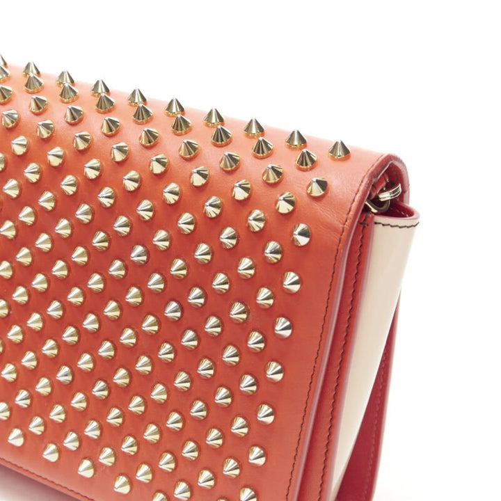 CHRISTIAN LOUBOUTIN Paloma red gold spike stud pink shoulder chain clutch bag