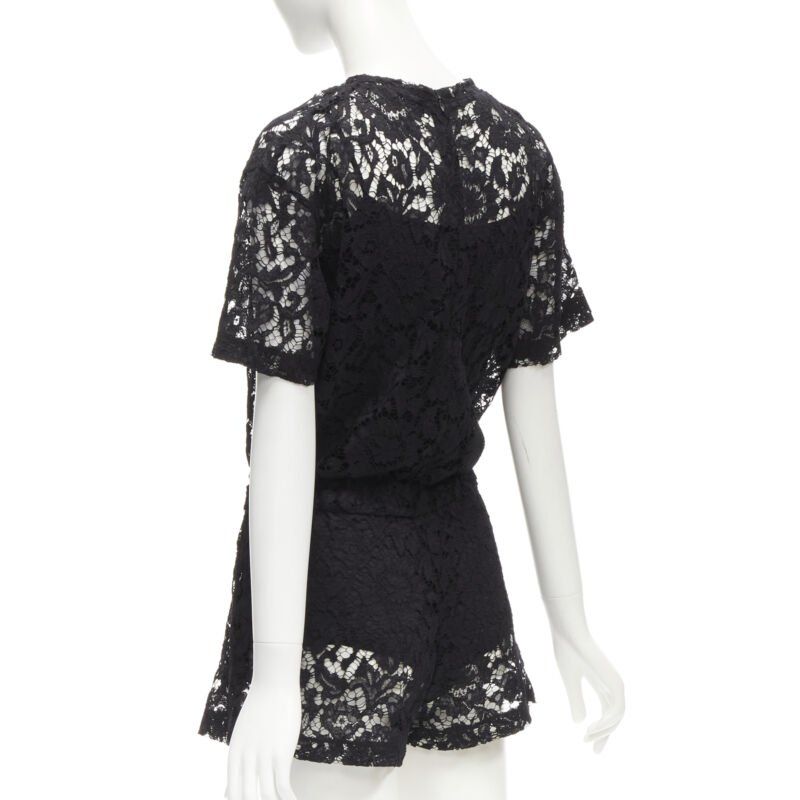 VALENTINO VLTN logo black lace white full floral lace playsuit romper XS