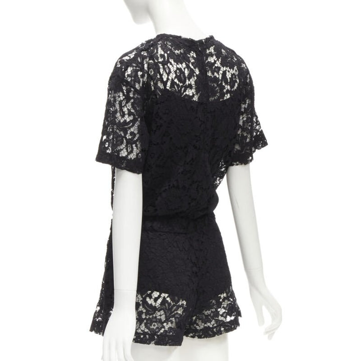 VALENTINO VLTN logo black lace white full floral lace playsuit romper XS