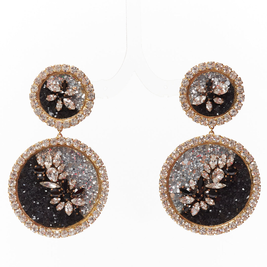 SHOUROUK black silver ombre crystal sand gold metal clip on earrings Pair