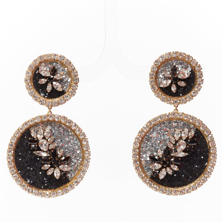 SHOUROUK black silver ombre crystal sand gold metal clip on earrings Pair