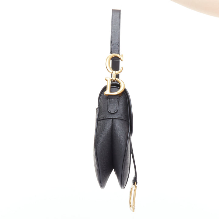 CHRISTIAN DIOR Saddle black textured leather gold CD shoulder bag