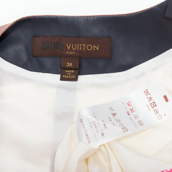 rare LOUIS VUITTON leather pink enlarged lattice lace print boxy top FR36 S