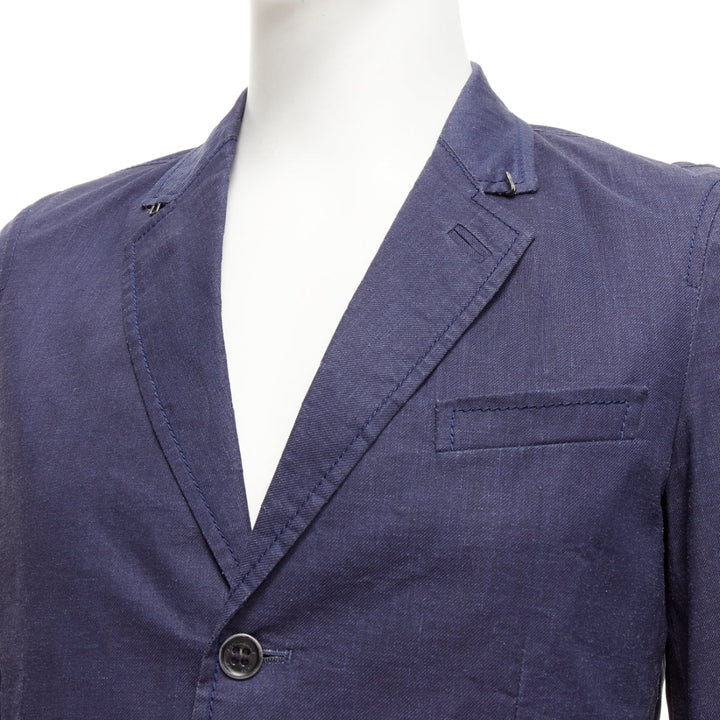 BURBERRY PRORSUM navy coated linen single breasted blazer jacket IT44 XS
