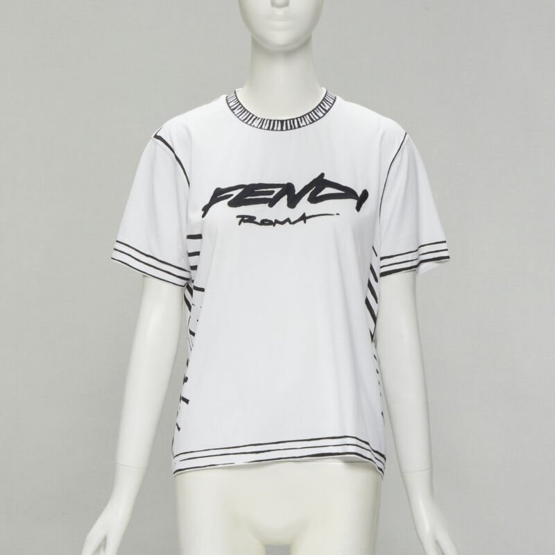FENDI 2022 Joshua Vides white cotton illustration print logo embroidery tshirt M