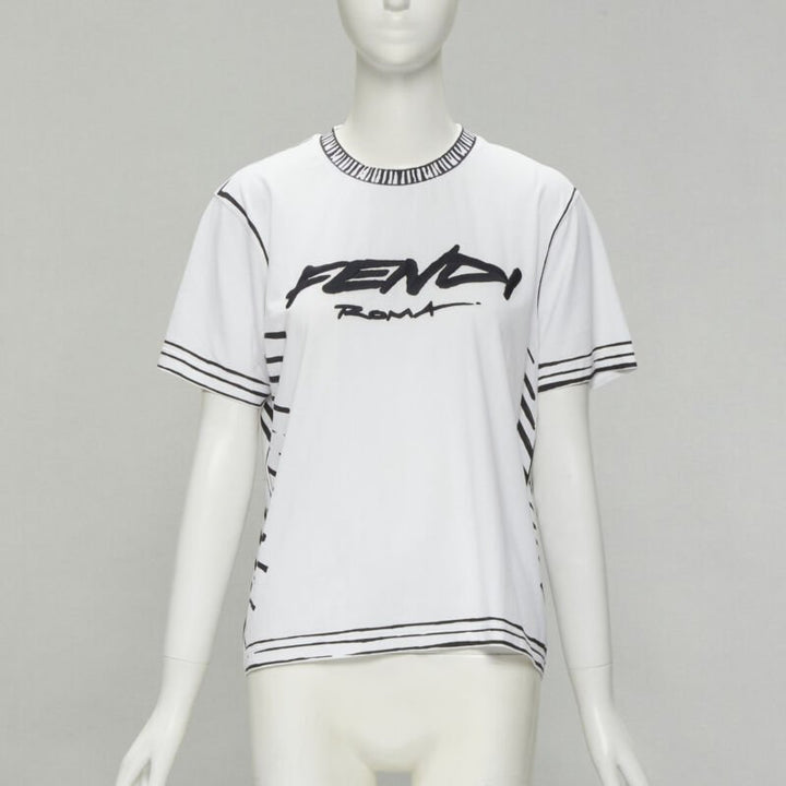 FENDI 2022 Joshua Vides white cotton illustration print logo embroidery tshirt M