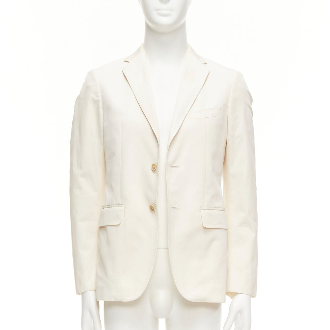 JIL SANDER cream cotton hand stitched lapel pocket single vent blazer IT46 S