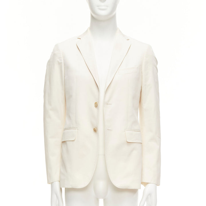JIL SANDER cream cotton hand stitched lapel pocket single vent blazer IT46 S