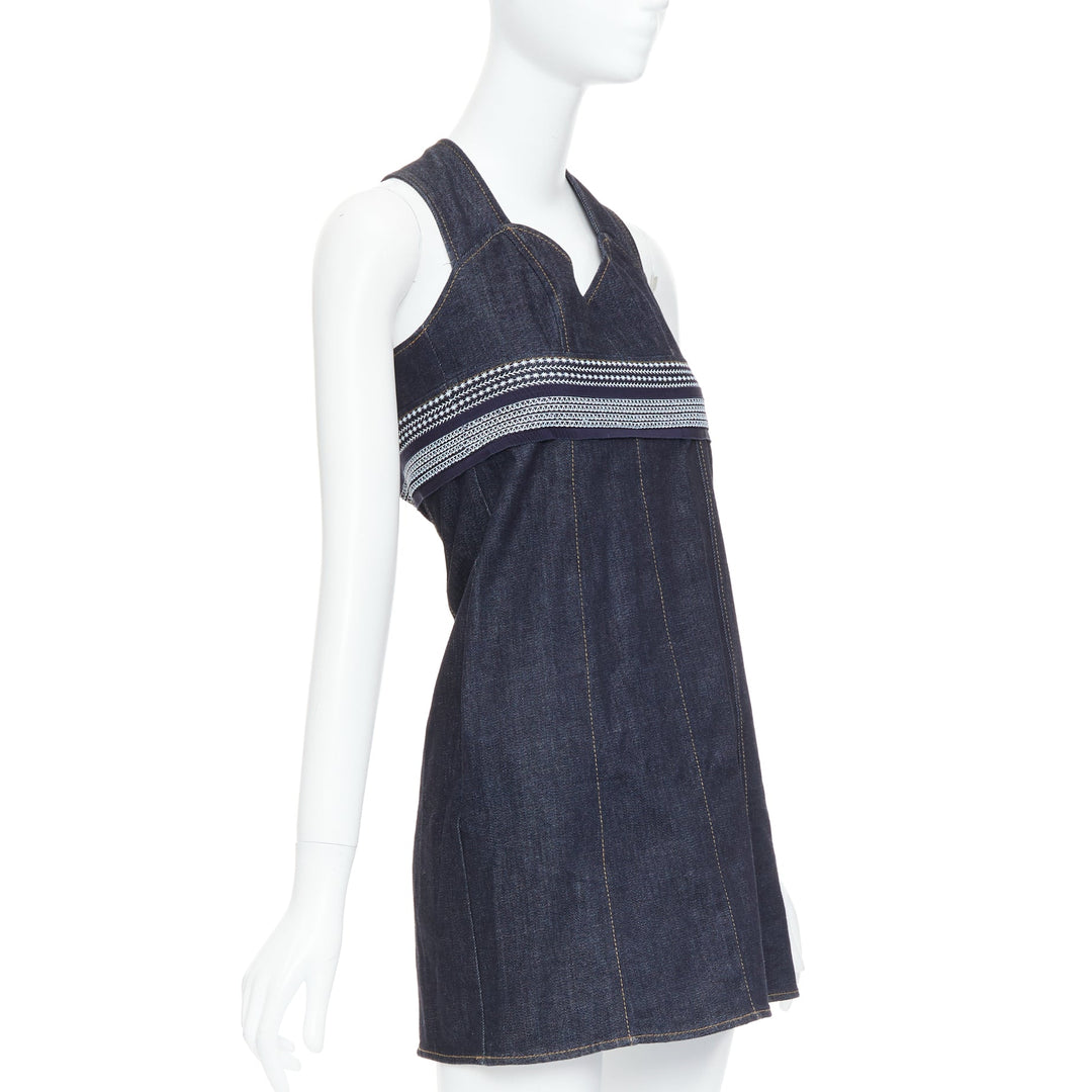 VVB VICTORIA BECKHAM blue denim topstitch cross back dress UK4 XXS