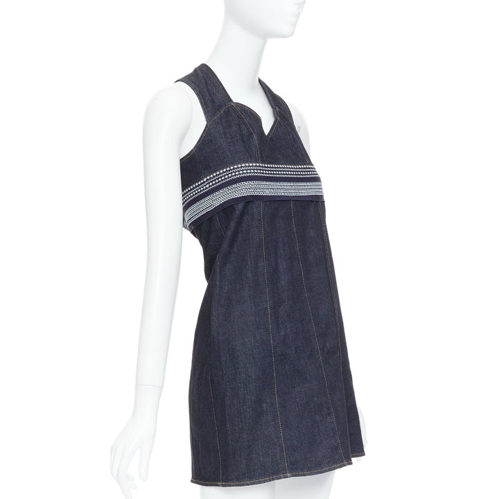 VVB VICTORIA BECKHAM blue denim topstitch cross back dress UK4 XXS