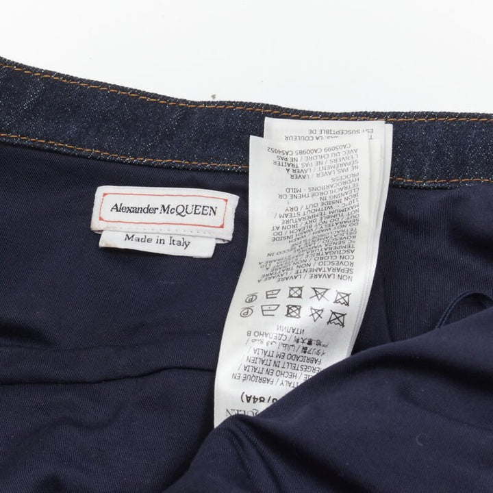 ALEXANDER MCQUEEN 2022 indigo blue denim corset rounded sleeve dress IT38 XS