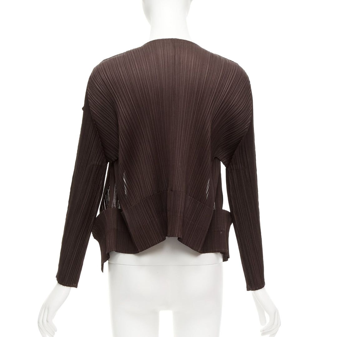 ISSEY MIYAKE Pleats Please dark brown plisse 3D cut cardigan jacket JP3 L