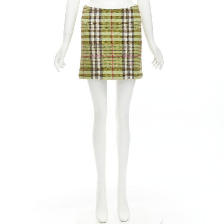 BURBERRY LONDON House Check green wool mini skirt UK6 US4 XS