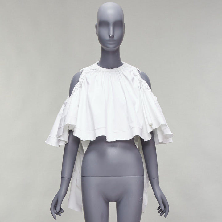 ELLERY white cotton blend flare cascade sleeve crew neck crop top UK6 XS