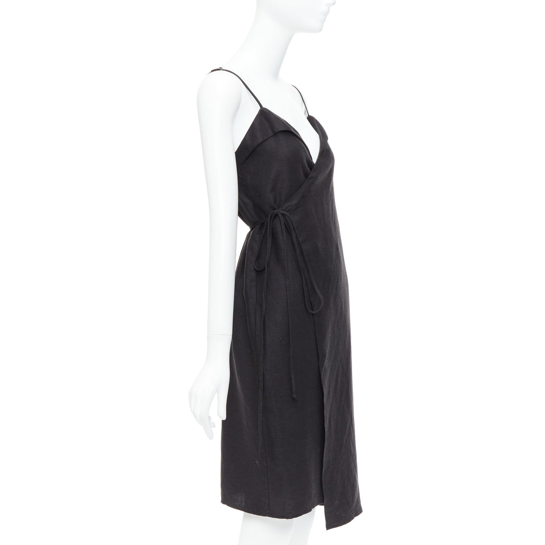 REFORMATION Crus black tencel linen V neck wrap dress XS