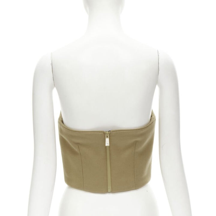 PRADA 2018 brown Sports Logo rubber badge wool strapless bustier S