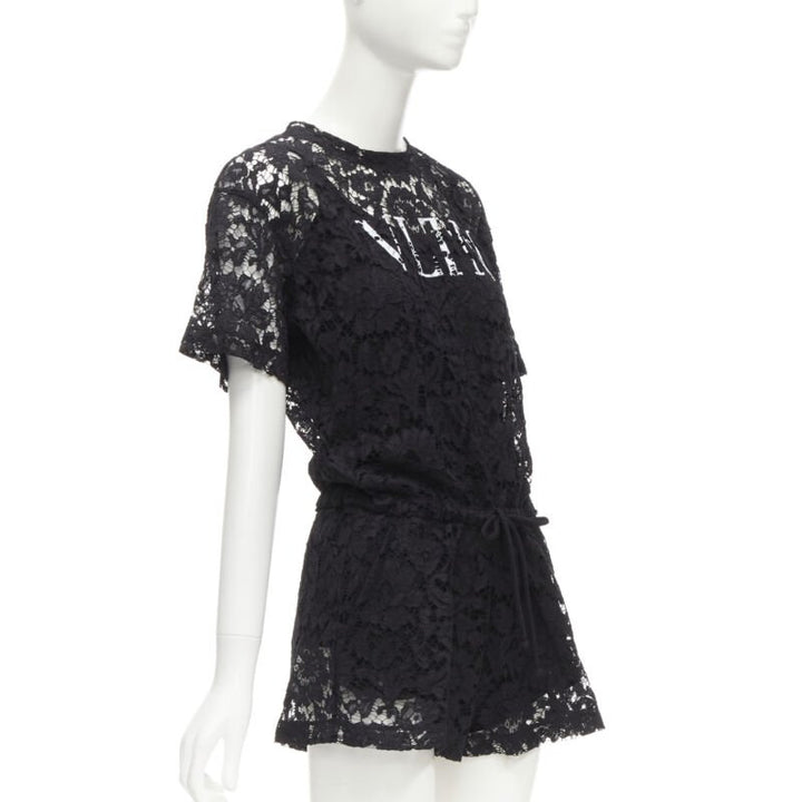 VALENTINO VLTN logo black lace white full floral lace playsuit romper XS