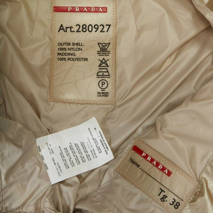 PRADA metallic gold nylon polyester padded hooded fitted winter jacket IT38 XS