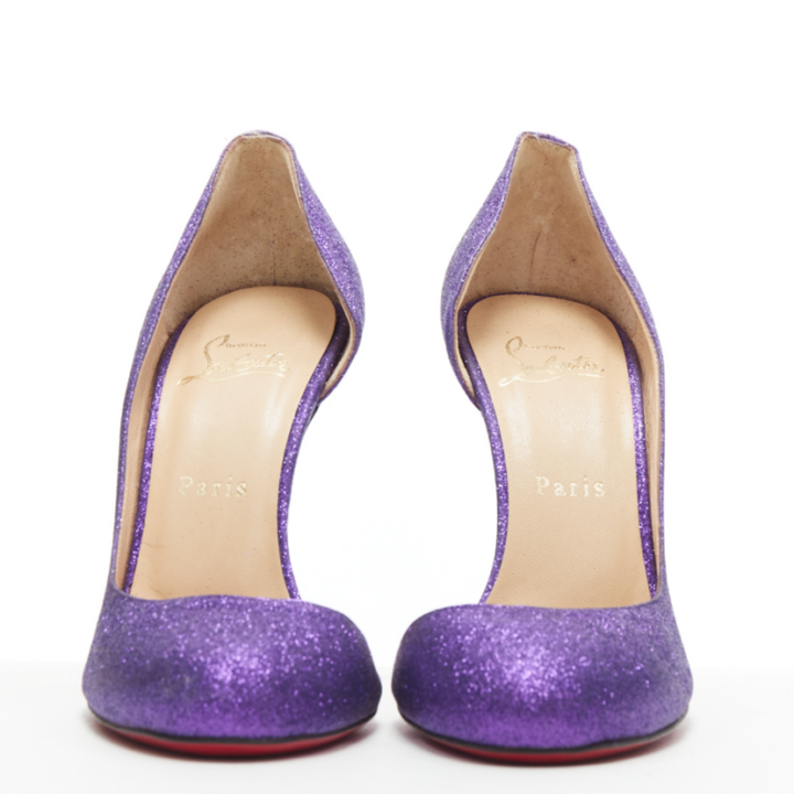 CHRISTIAN LOUBOUTIN Helmour purple glitter round toe half dorsay pump EU37.5