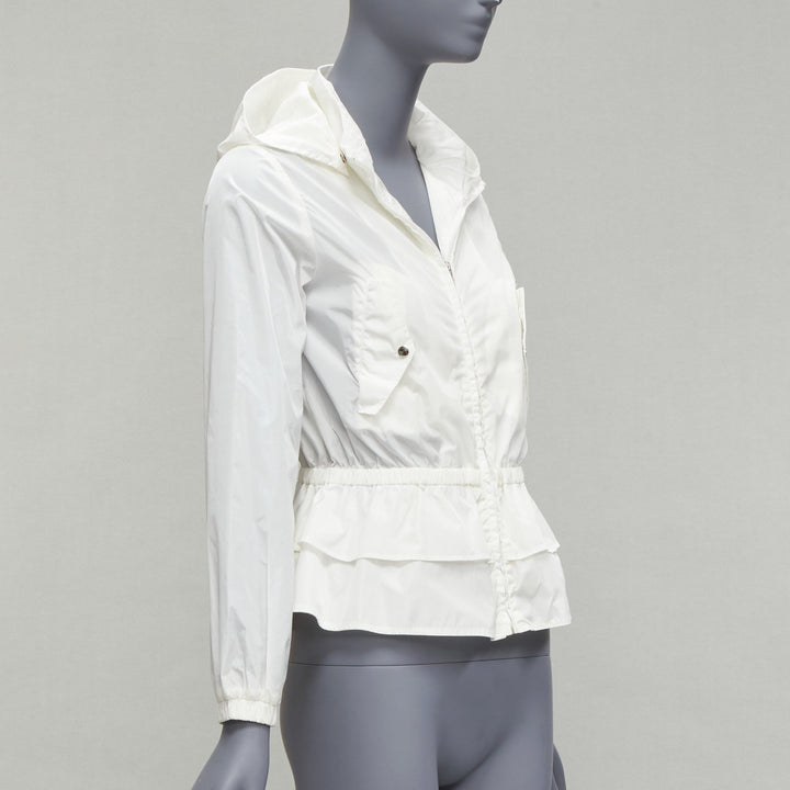 GUCCI Kidswear ivory GG monogram logo peplum hooded jacket 12Y