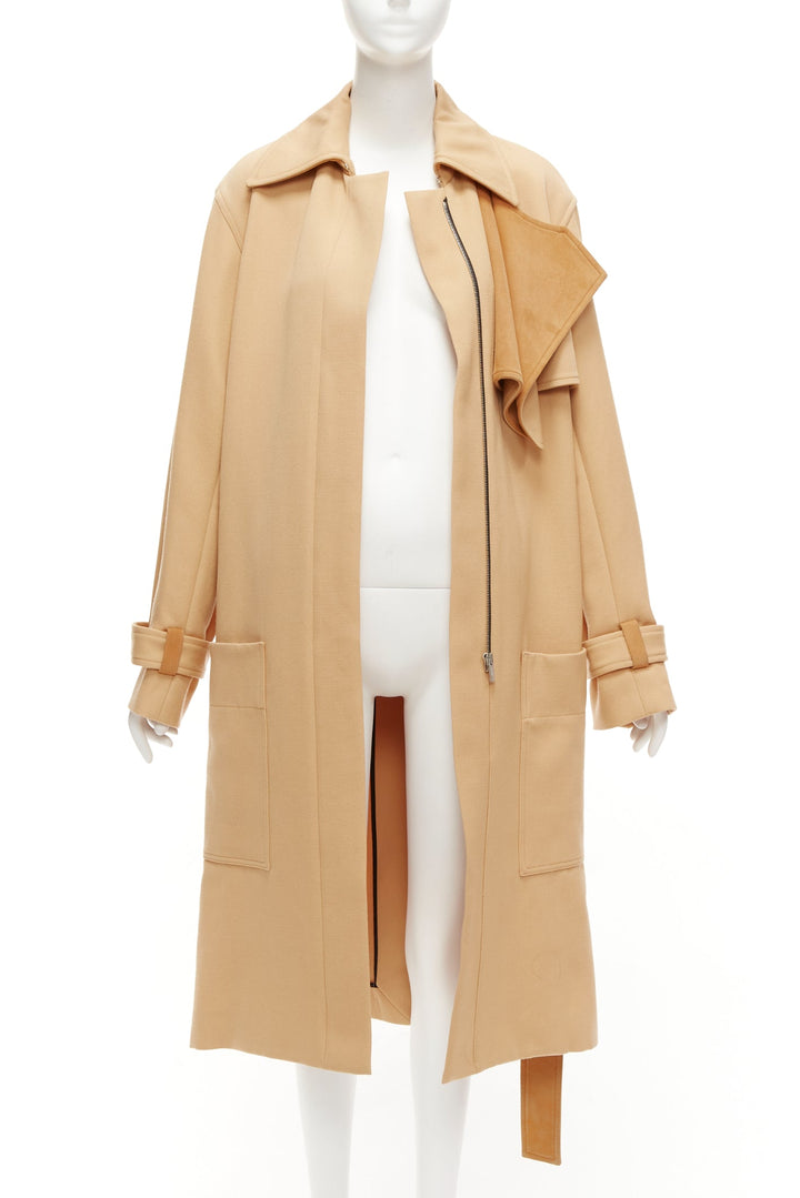 OLD CELINE Phoebe Philo tan wool leather trim deconstructed trench coat FR38 M