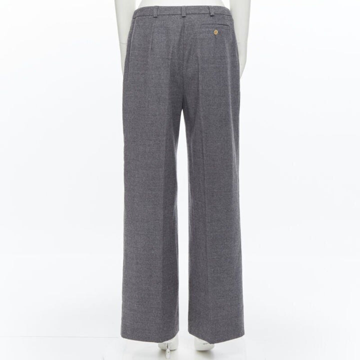SPORTMAX grey virgin wool blend concealed front pocket wide leg pants US12 29"