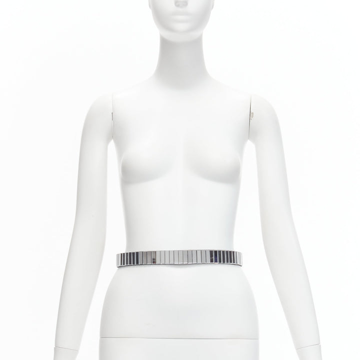 TOGA ARCHIVES silver mirrored acrylic tiles black leather elasticated belt