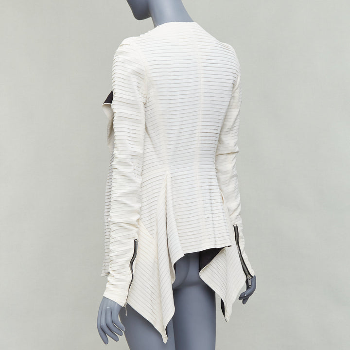 rare GARETH PUGH 2009 Runway cream black plisse silk draped biker IT38 XS