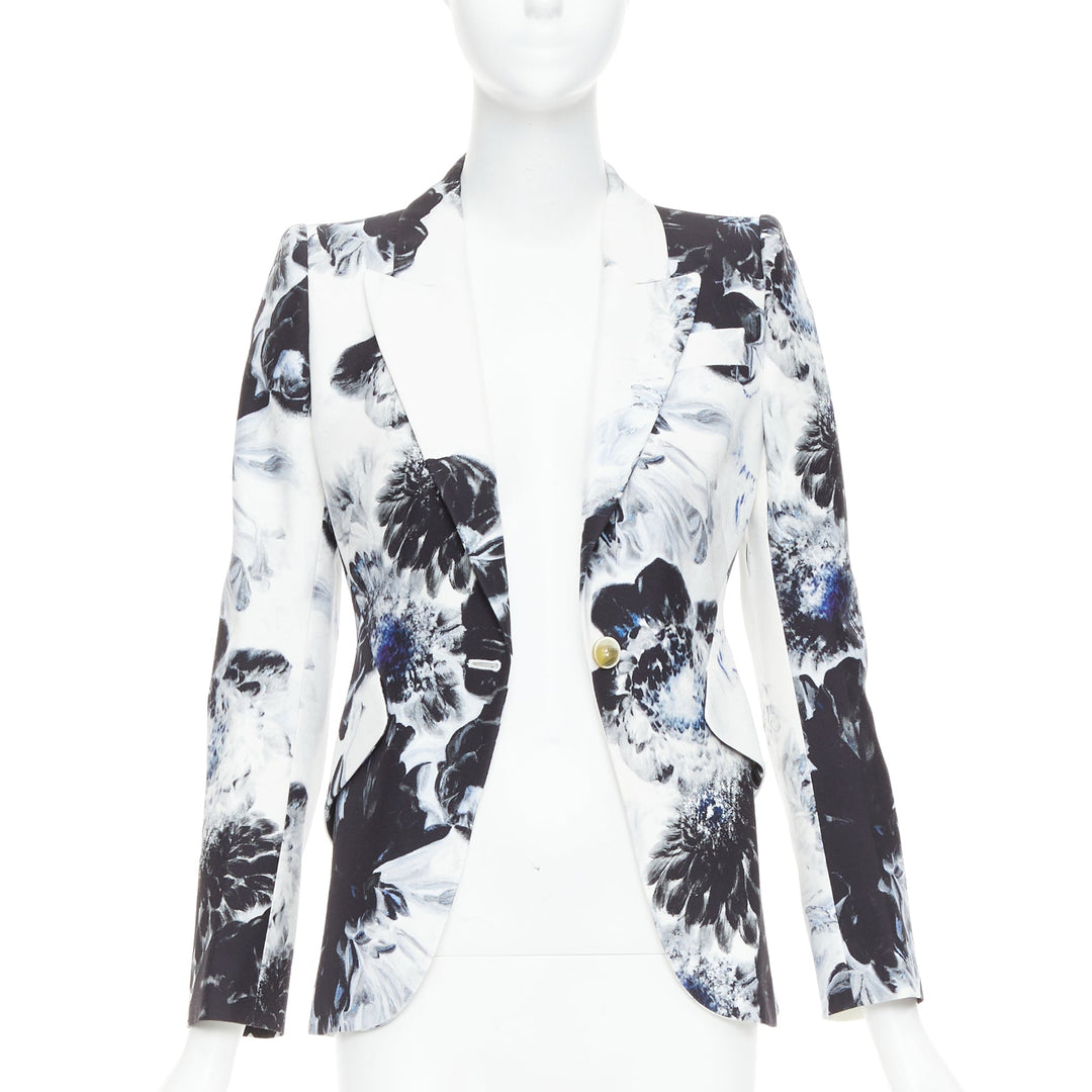 ALEXANDER MCQUEEN 2023 Chiaroscuro Xray floral fitted blazer jacket IT38 XS