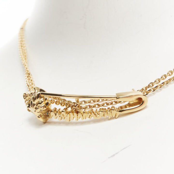VERSACE Medusa Safety Pin pendant gold tone nickel short necklace choker