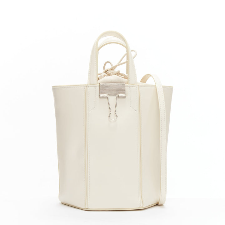 OFF WHITE Virgil Abloh Allen binder clip cream leather drawstring tote bag