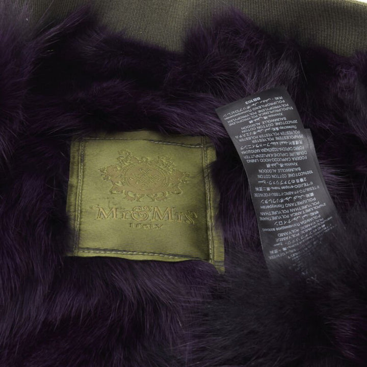 MR AND MRS ITALY green nylon purple fox fur fully lined MA-1 bomber jacket XS