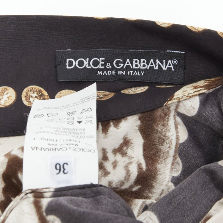 DOLCE GABBANA Antique Roman medallion coin black cotton flared skirt IT36 XS